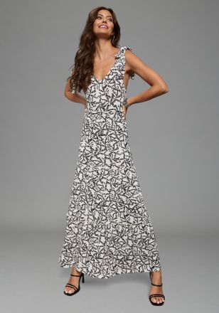 Laura Scott Maxikleid LAURA SCOTT, Damen, Gr. 34, N-Gr, wei&szlig;, gemustert, Jersey, Obermaterial: 95% Viskose, 5% Elasthan, gemustert, ausgestellt kn&ouml;chellang, V-Aus