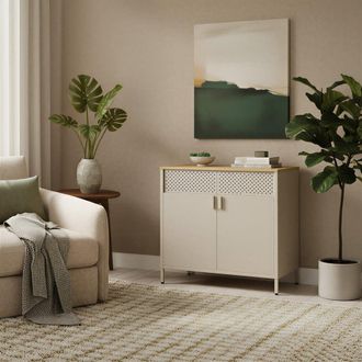 Songmics Aparador de cocina con doble puerta de metal de color beige