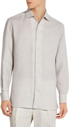 Ermenegildo Zegna Oasi Linen Button-Up Shirt in Iuta Beige at Nordstrom, Size Medium