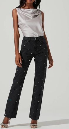 Astr Brisia Embellished Top In Silver