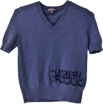 Chanel Navy cashmere Coco Gabrielle logo short sleeve jumper Size XS