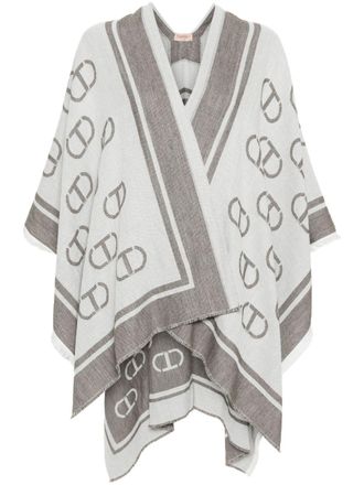 Twin-Set logo-print cape - women - Acrylic/Polyester/Viscose/Wool/Alpaca - OS - Grey