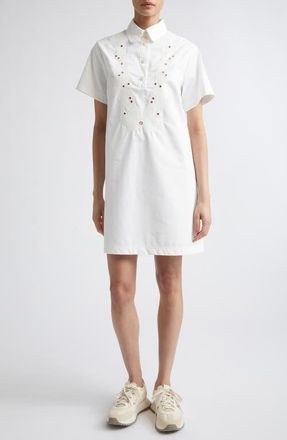 Moncler Eyelet Shift Dress in White at Nordstrom, Size 10 Us