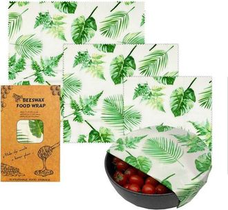 OEM Juego De 3 Pa&ntilde;os De Cera De Abeja Con Estampado De Hojas Verdes En Tres Tama&ntilde;os S/m/l, Envases Reutilizables Sin Pl&aacute;stico Para Pan