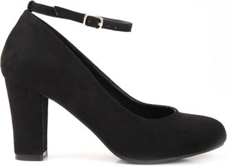 Generic Womens Mid Block Heels Ankle Strap Court Slip On Shoes Ladies Closed Toe Office Work Formal Pumps Mary Jane Shoes Sandals Plus Size Black Suede 11UK