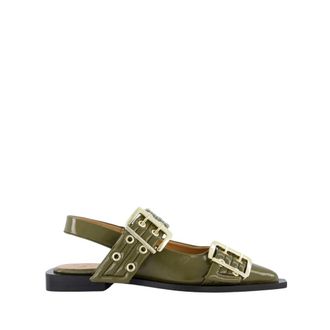 Ganni Ballerina Shoes, female, Green, 3 UK, Chunky Buckle Ballerina Shoes