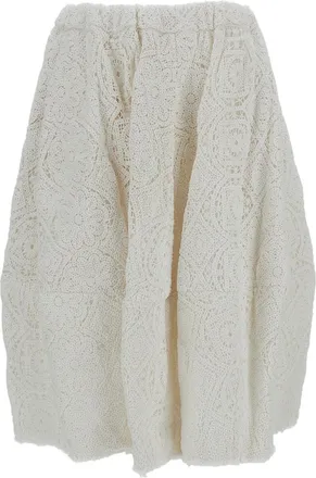 Comme Des Gar&ccedil;ons White Balloon Double-Layered Floral Midi Skirt