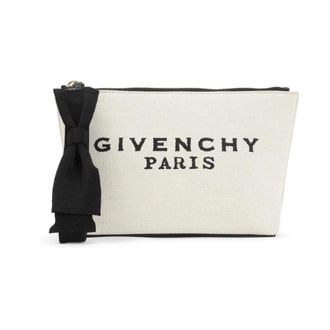 Givenchy Clutches, female, Beige, Size: ONE SIZE Paris Logo Canvas Pouch with Bow Detail