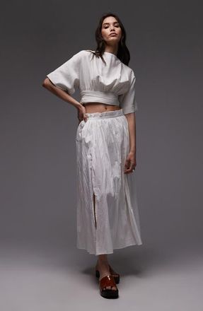 Topshop Crinkle Cotton Maxi Skirt in Ivory at Nordstrom, Size 10 Us