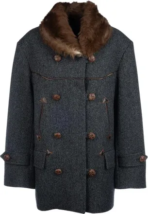 Prada Jassen, Dames, Grijs, S, Wol, Double-Breasted Chevron Peacoat