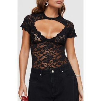Princess Polly Giallo Cutout Lace Bodysuit in Black at Nordstrom, Size 12