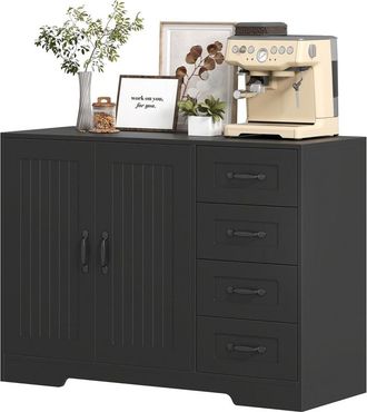 STILVORA Aparador Con 4 Cajones Y 1 Puerta Con Estante Ajustable Para Comedor En Madera Negro 105&times;40&times;76 Cm