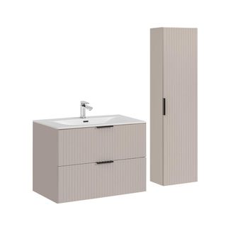 Petits Meubles Set de muebles lavabo encastrado y columna estratificado Beige