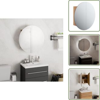 vidaXL The Living Store Armadio da Bagno con Specchio Rotondo e LED Rovere 40x40x17,5cm - Specchio rotondo