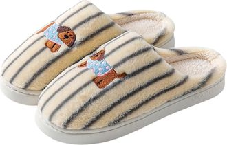 Generic Cute House Slippers Women Stripe Fuzzy Memory Foam Slippers Ladies Slip on Sole Bedroom Cloud Shoes Indoor Outdoor Anti-Skid Shoes with Fleece Lined (