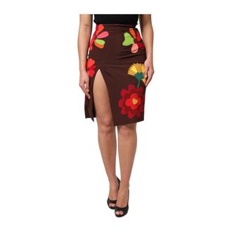 Dolce & Gabbana Short Skirts, female, Brown, XS, Floral High Waist Side Slit Skirt