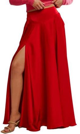 Free People Chilco Side Slit Satin Maxi Skirt in Salsa at Nordstrom Rack, Size 2
