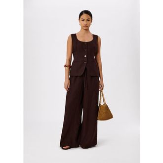 Whistles Wide Leg Linen Trouser in Brown at Nordstrom, Size 10