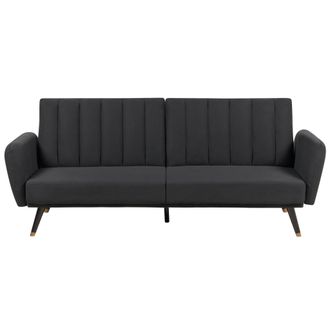 Beliani Beliani - Sof&aacute; Cama De Tela Tapizado Convertible Reclinable Panel De Respaldo Acolchado Negro Vimmerby