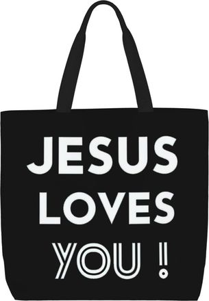 Generic Women Handbag Jesus Loves You Ladies Shopping Shoulder Bag Reusable Casual Shopping Bags, For Graduation, Holiday, Wedding, Gym, Birthday