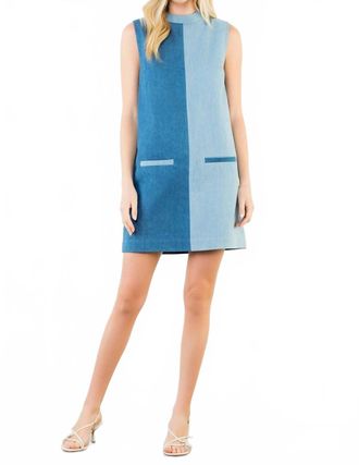 THML Clothing Annie Sleeveless Color Block Denim Mini Dress In Blue