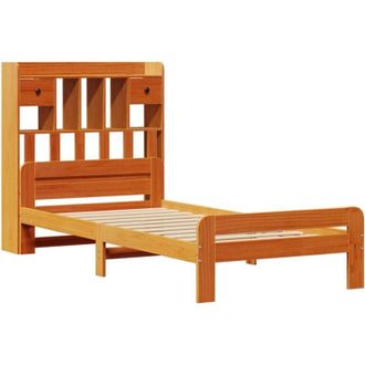 vidaXL Cama Con Estanter&iacute;a Sin Colch&oacute;n Madera Maciza Marr&oacute;n 75x190 Cm Vidaxl