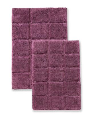 Superior Solid 2Pc Checkered Non-Slip Cotton Bath Rug Set
