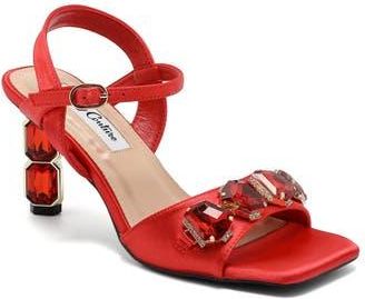 Lady Couture Double Jewel Heel Slingback With Large Stones Oornament Sandal in Red at Nordstrom, Size 10