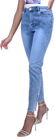 Frank Lyman Design High Waisted Zip Front Jean In Blue