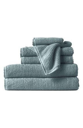 Coyuchi Temescal Organic Cotton Rib 6-Piece Towel Set in Lagoon at Nordstrom, Size 6 Piece