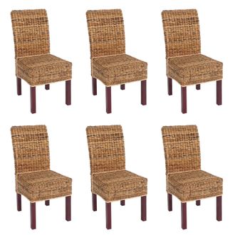 Hhg Lote De 6 Sillas De Comedor Silla De Mimbre M69 Silla Bali Mimbre Pl&aacute;tano, Light, Sin Cojines