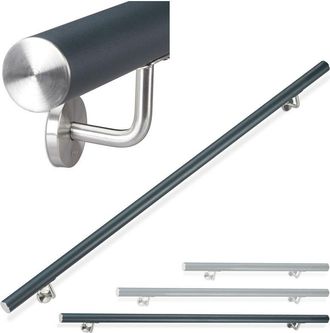Relaxdays Relaxdays - Pasamanos De Aluminio, Redondo, Interior & Exterior, Mate, 200 Cm, &Oslash; 42mm, Soporte, Antracita