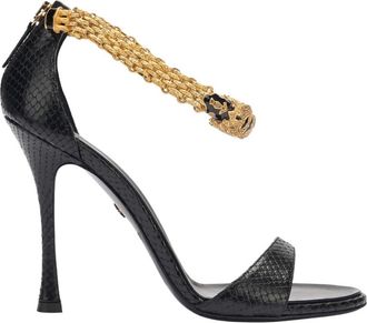Roberto Cavalli Tijgerkop Metallic Leren Sandalen - Dames - Sandalen met hakken - Zwart - 37 EU - Leer - Schoenen