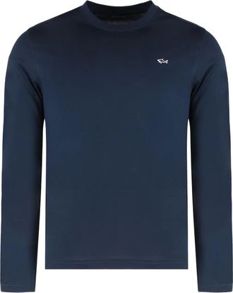 Paul & Shark embroidered long-sleeve T-shirt - men - Cotton - L - Blue