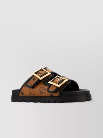 MCM open toe canvas slip-on flat sandals