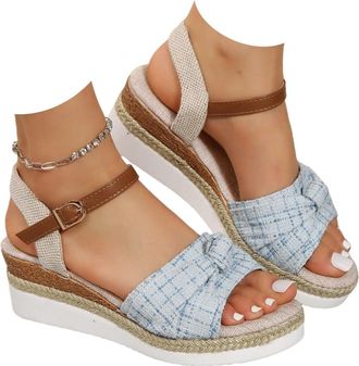 Generic Orthopedic Wedge Sandals For Women UK with Ankle Strap Arch Support Open Toe Shoes Mid Heel Bowknot Straps Espadrilles Non-Slip Summer Casual Beach Da