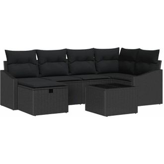 vidaXL Sofa Set with Cushion with Storage Black Poly Rattan vidaXL