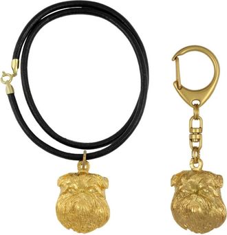 OEM Grif&oacute;n De Bruselas, Griffon Bruxellois - Llavero Y Collar Con Perro En Caja, Producto Ba&ntilde;ado En Oro De Alta Calidad, Marca Art-dog