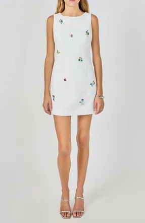 endless rose Rhinestone Detail Sleeveless Sheath Minidress in White at Nordstrom, Size X-Small