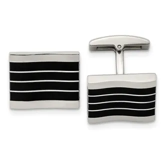 Diamond2Deal Stainless Steel Polished Black Cats Eye Rectangle Cufflinks