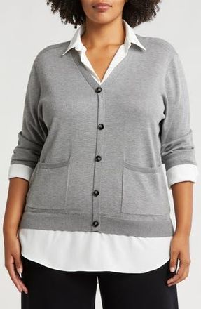 By Design Arlo Twofer Sweater in Light Grey Heather/White at Nordstrom Rack, Size 3X