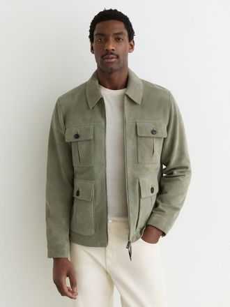 Reiss Green Suede Four-pocket Zip-through Jacket, Xxl