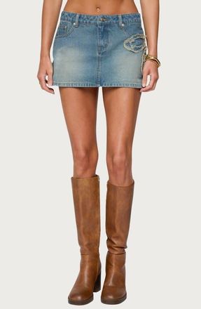Edikted Bowiee Denim Miniskirt in Blue-Washed at Nordstrom, Size X-Small