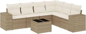 vidaXL Vidaxl - Set Sof&aacute;s De Jard&iacute;n 7 Piezas Y Cojines Rat&aacute;n Sint&eacute;tico Beige