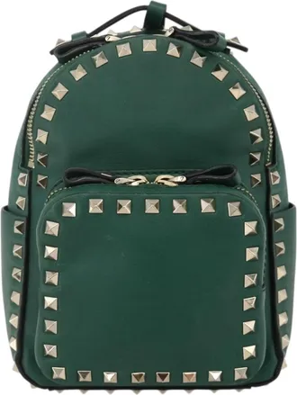 Valentino Garavani Rockstud Leather Green Leather Backpack Bag (Pre-Owned)