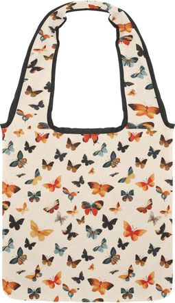 Generic Colorful Butterfly Seamless Pattern Reversible Canvas Shoulder Tote - Double-Sided Print, 12oz Cotton, 27cm Drop, Fold-Flat Bag for Travel, Shopping, 