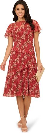 Adrianna Papell Womens Print Crinkle Chiffon Dress - Brown - Size 18 UK