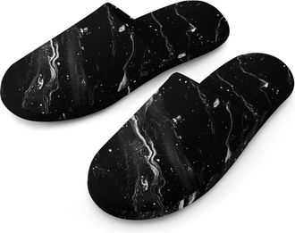 Generic Black And White Water Surface Mens Cozy House Slippers Winter Warm Shoes with Anti-Slip Sole for Travel Indoor Outdoor