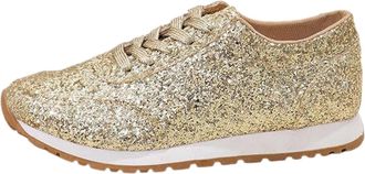Generic Sequin Trainers Womens Flat Low Glitter Shoes Comfortable Breathable Sports Shoes Trainers Outdoor Running Shoes Mens Wide Shoes (Gold, 5.5)