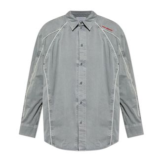 Off-white Casual Shirts, male, Gray, Size: 2XL Shirt with Embroidered Logo
